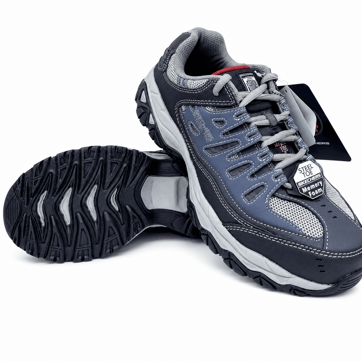 Skechers Steel Toe Safety Shoes – Grey & Blue Work Shoes with Memory Foam