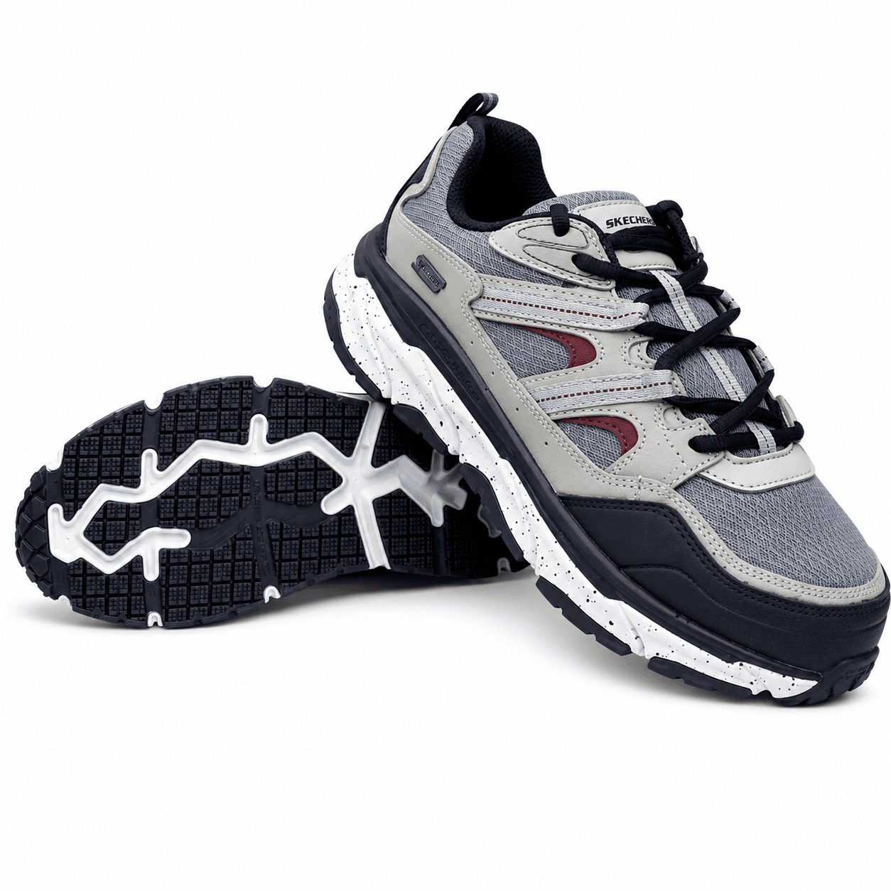 Skechers Trail Lace-Up Shoes – Grey, Beige & Black Outdoor Trainers