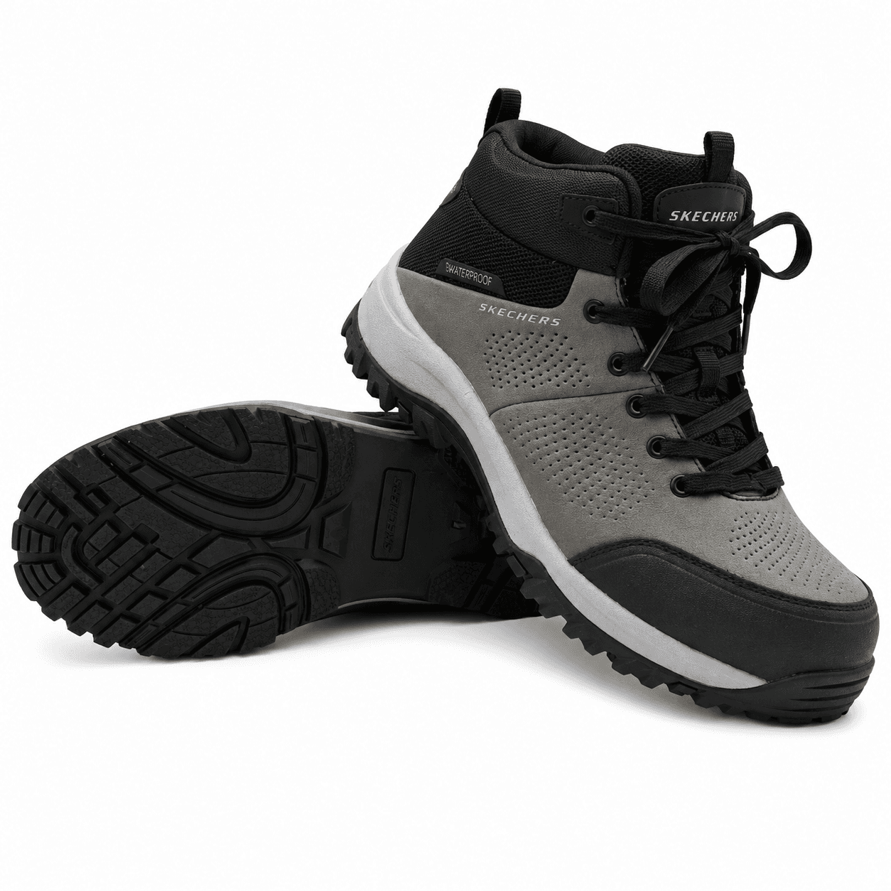 Skechers Waterproof Work Boot – Grey & Black Lace-Up Work Footwear