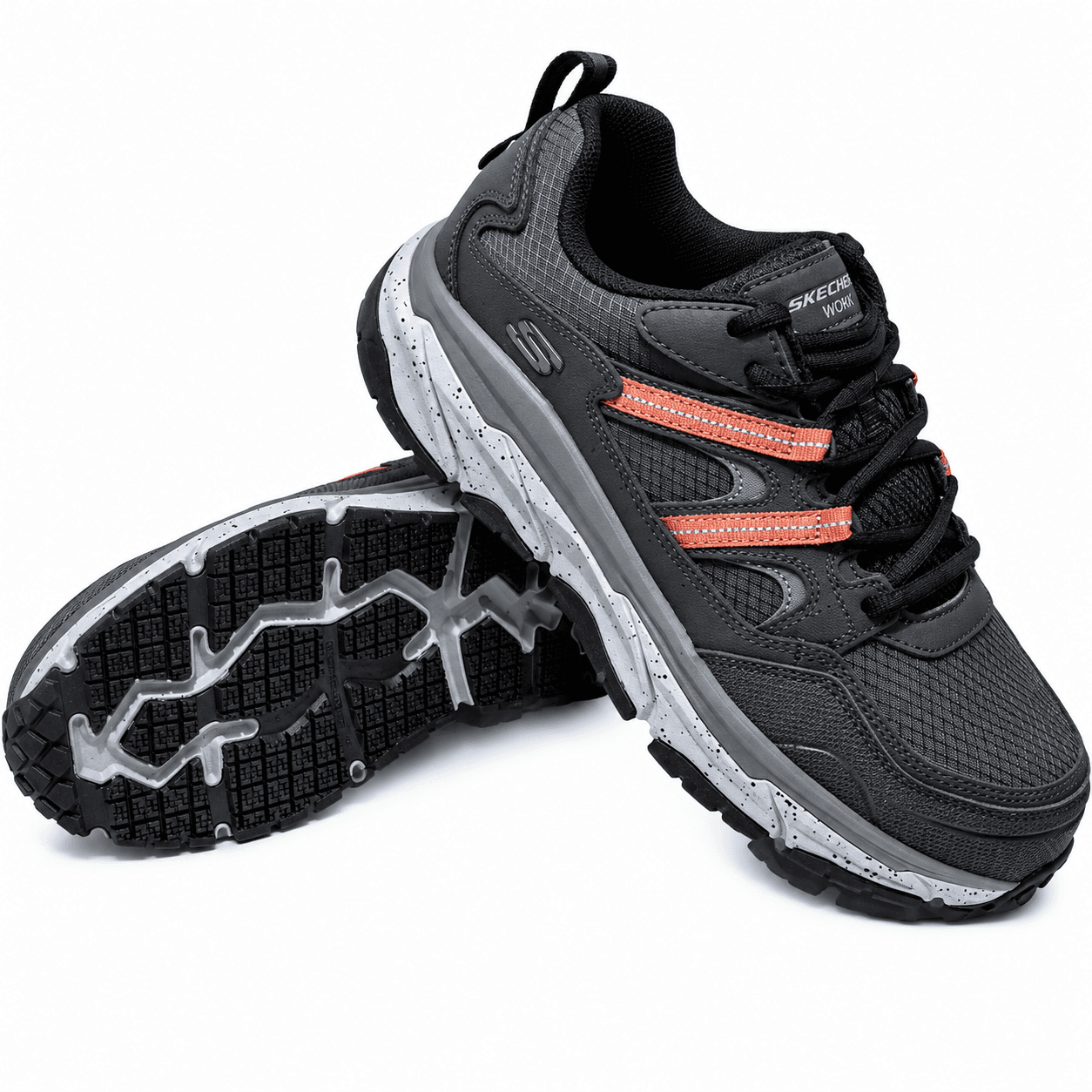 Skechers Work Safety Shoes – Black & Orange Lace-Up Work Shoes