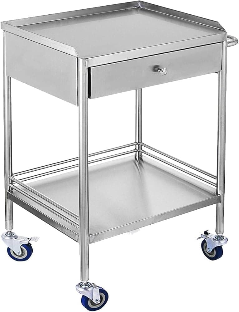SS Trolley 2 Shelves with Drawer